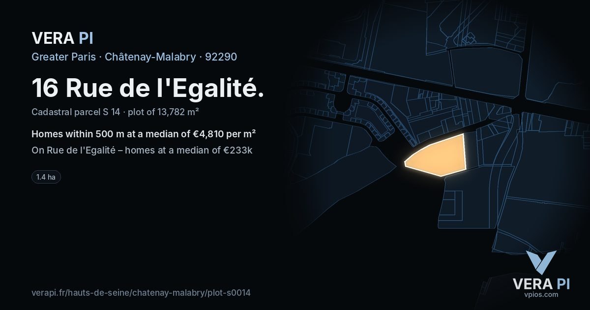 16 Rue de l'Egalité, Châtenay-Malabry at night – the plot lit, the parcels around coloured by the prices near them