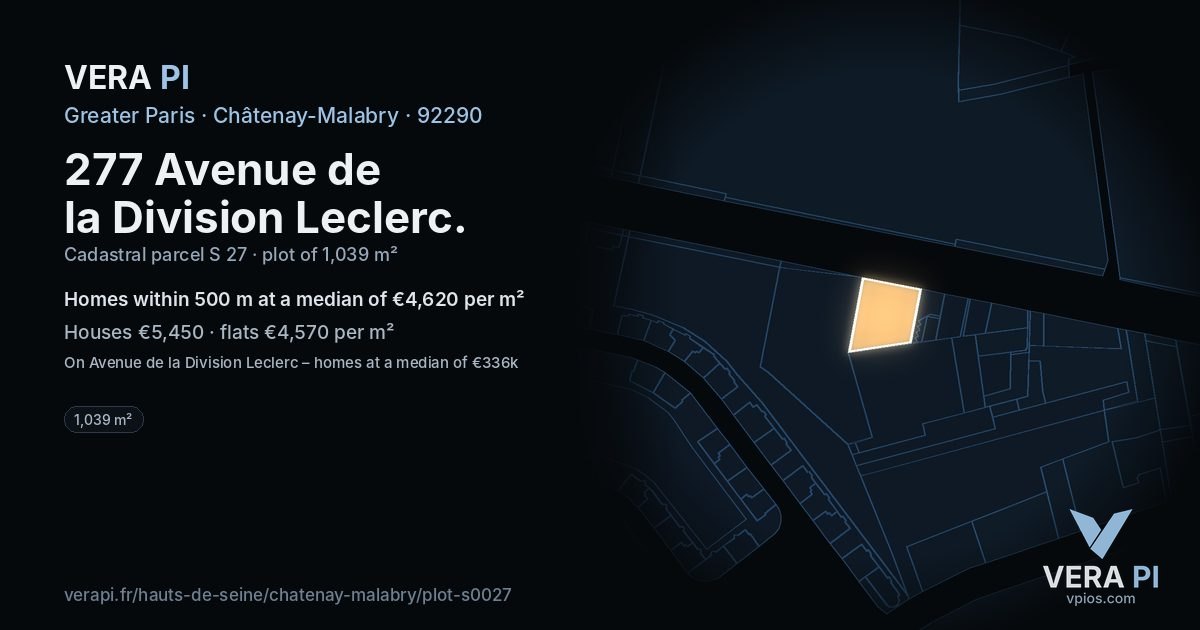 277 Avenue de la Division Leclerc, Châtenay-Malabry at night – the plot lit, the parcels around coloured by the prices near them