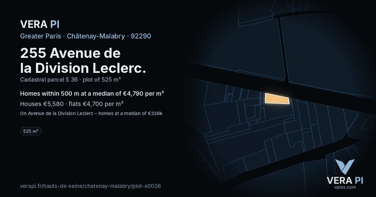 255 Avenue de la Division Leclerc, Châtenay-Malabry at night – the plot lit, the parcels around coloured by the prices near them