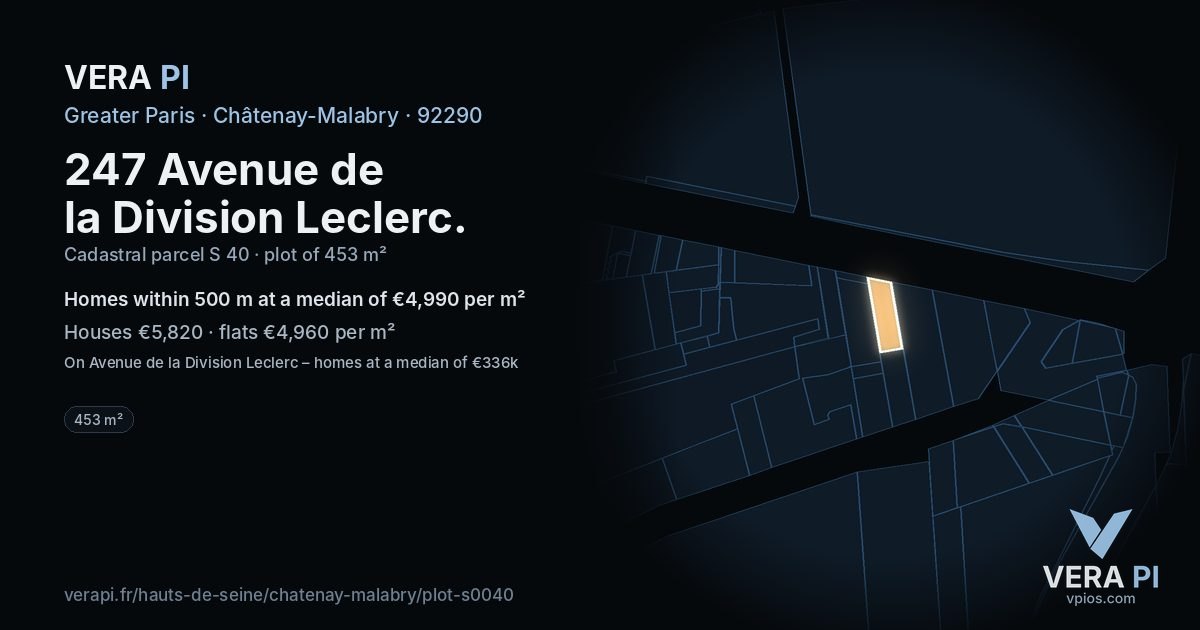 247 Avenue de la Division Leclerc, Châtenay-Malabry at night – the plot lit, the parcels around coloured by the prices near them