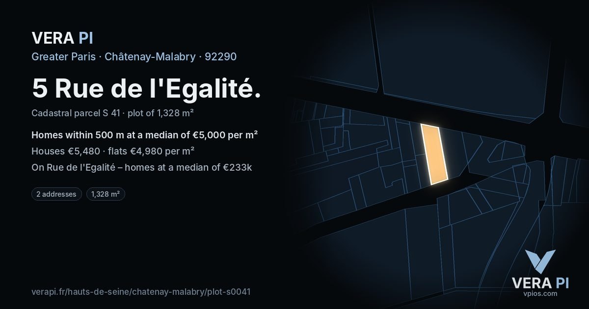 5 Rue de l'Egalité, Châtenay-Malabry at night – the plot lit, the parcels around coloured by the prices near them