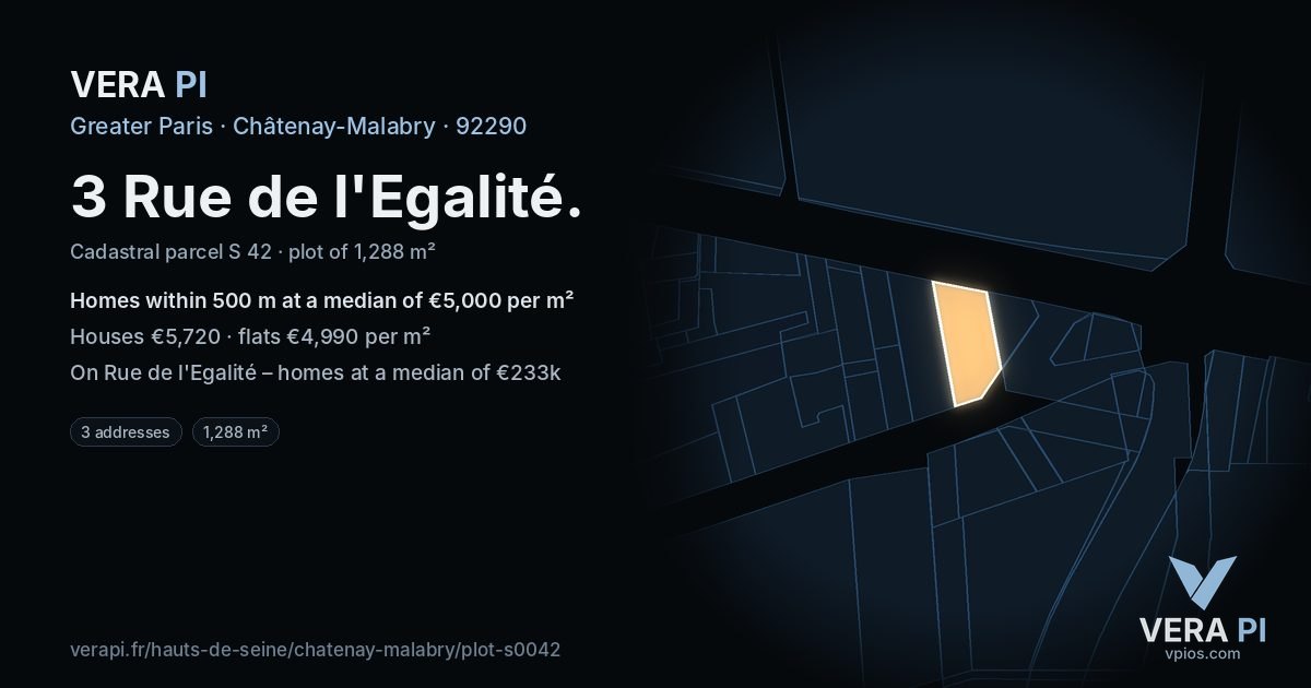 3 Rue de l'Egalité, Châtenay-Malabry at night – the plot lit, the parcels around coloured by the prices near them