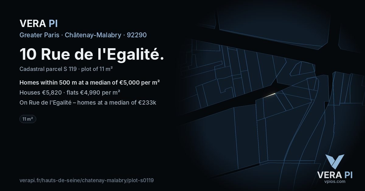 10 Rue de l'Egalité, Châtenay-Malabry at night – the plot lit, the parcels around coloured by the prices near them