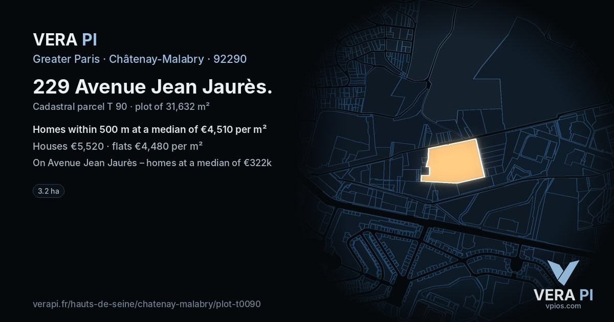 229 Avenue Jean Jaurès, Châtenay-Malabry at night – the plot lit, the parcels around coloured by the prices near them