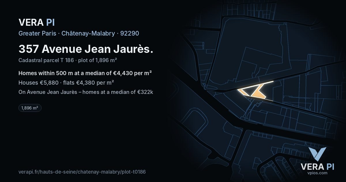 357 Avenue Jean Jaurès, Châtenay-Malabry at night – the plot lit, the parcels around coloured by the prices near them