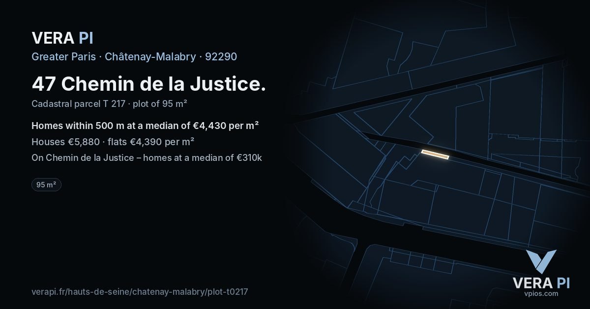 47 Chemin de la Justice, Châtenay-Malabry at night – the plot lit, the parcels around coloured by the prices near them