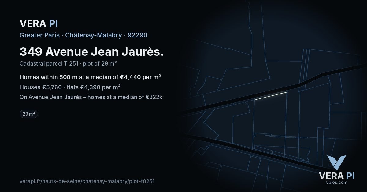 349 Avenue Jean Jaurès, Châtenay-Malabry at night – the plot lit, the parcels around coloured by the prices near them