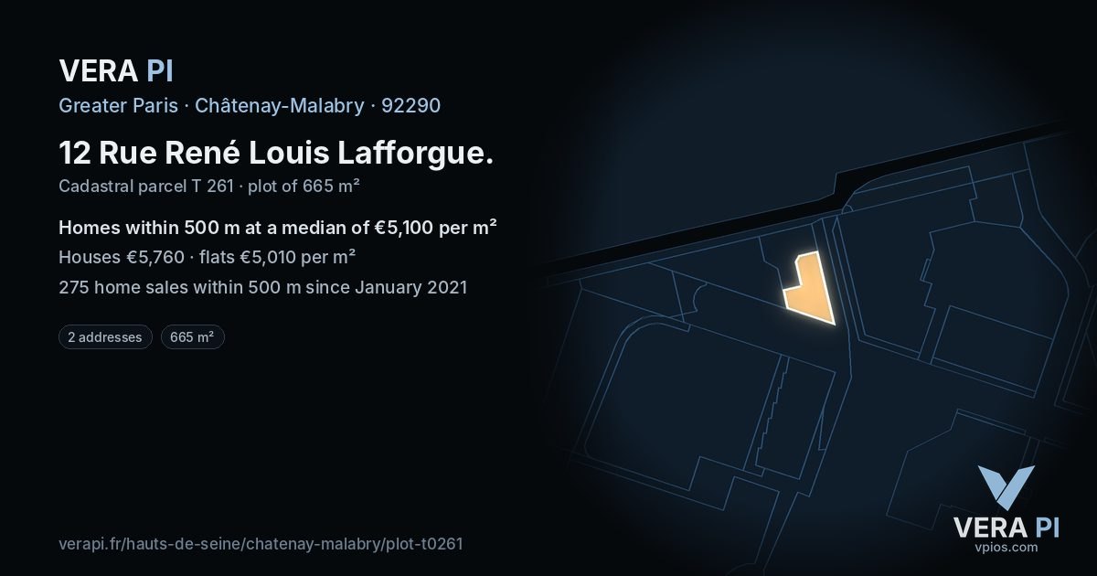 12 Rue René Louis Lafforgue, Châtenay-Malabry at night – the plot lit, the parcels around coloured by the prices near them