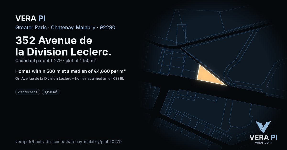 352 Avenue de la Division Leclerc, Châtenay-Malabry at night – the plot lit, the parcels around coloured by the prices near them
