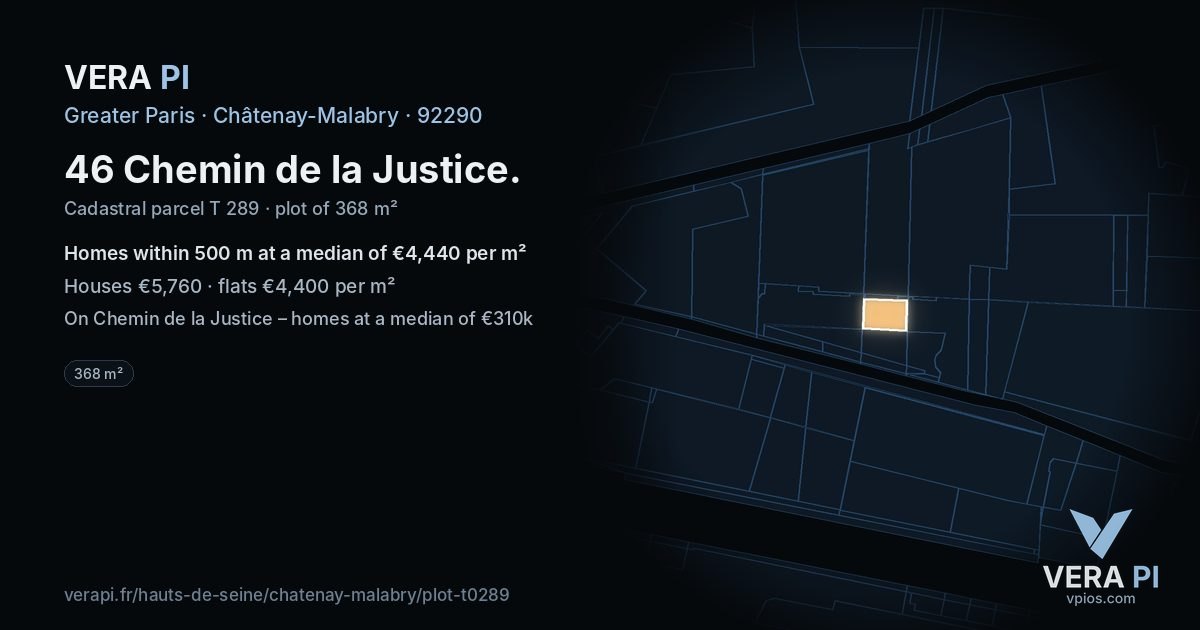 46 Chemin de la Justice, Châtenay-Malabry at night – the plot lit, the parcels around coloured by the prices near them