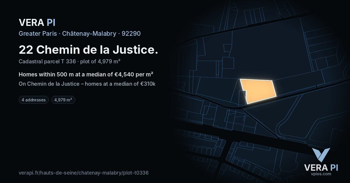 22 Chemin de la Justice, Châtenay-Malabry at night – the plot lit, the parcels around coloured by the prices near them