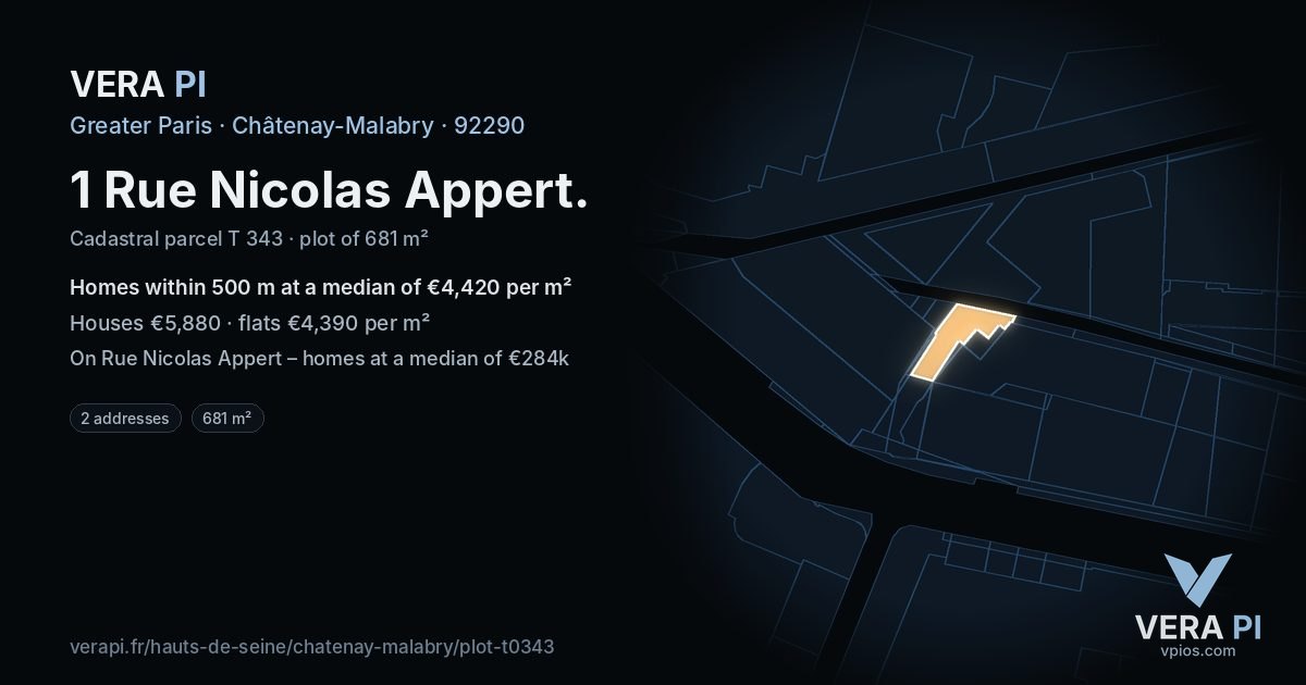 1 Rue Nicolas Appert, Châtenay-Malabry at night – the plot lit, the parcels around coloured by the prices near them