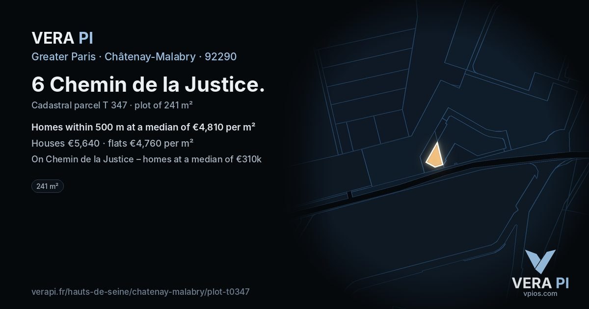 6 Chemin de la Justice, Châtenay-Malabry at night – the plot lit, the parcels around coloured by the prices near them