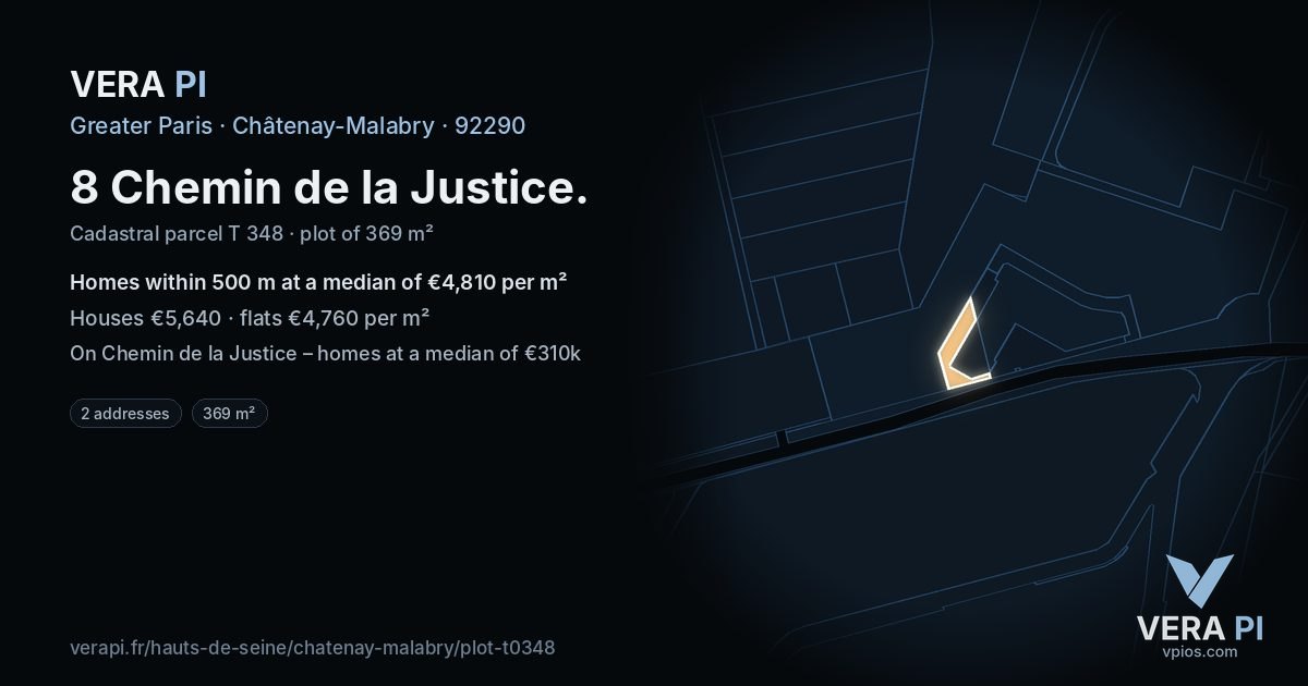 8 Chemin de la Justice, Châtenay-Malabry at night – the plot lit, the parcels around coloured by the prices near them