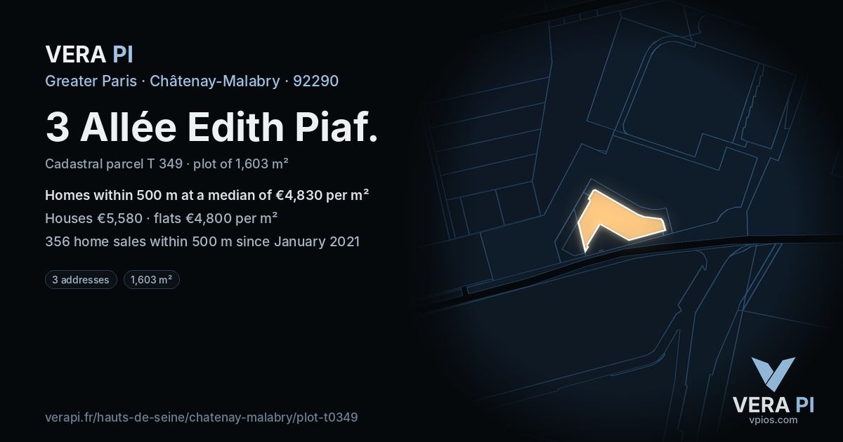 3 Allée Edith Piaf, Châtenay-Malabry at night – the plot lit, the parcels around coloured by the prices near them