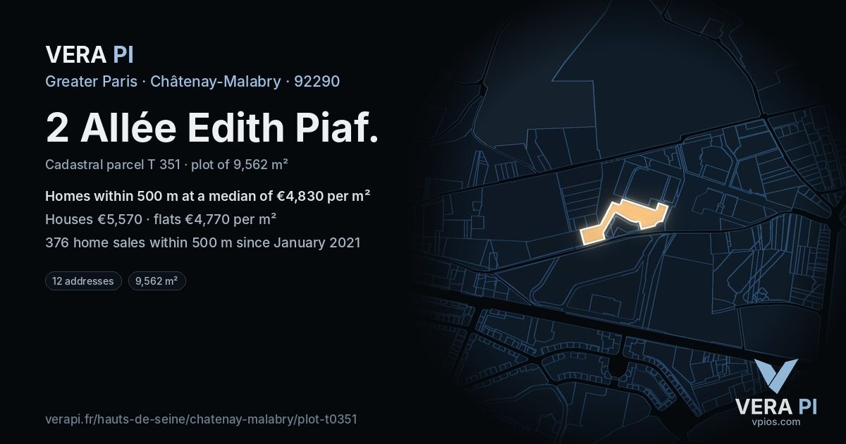 2 Allée Edith Piaf, Châtenay-Malabry at night – the plot lit, the parcels around coloured by the prices near them