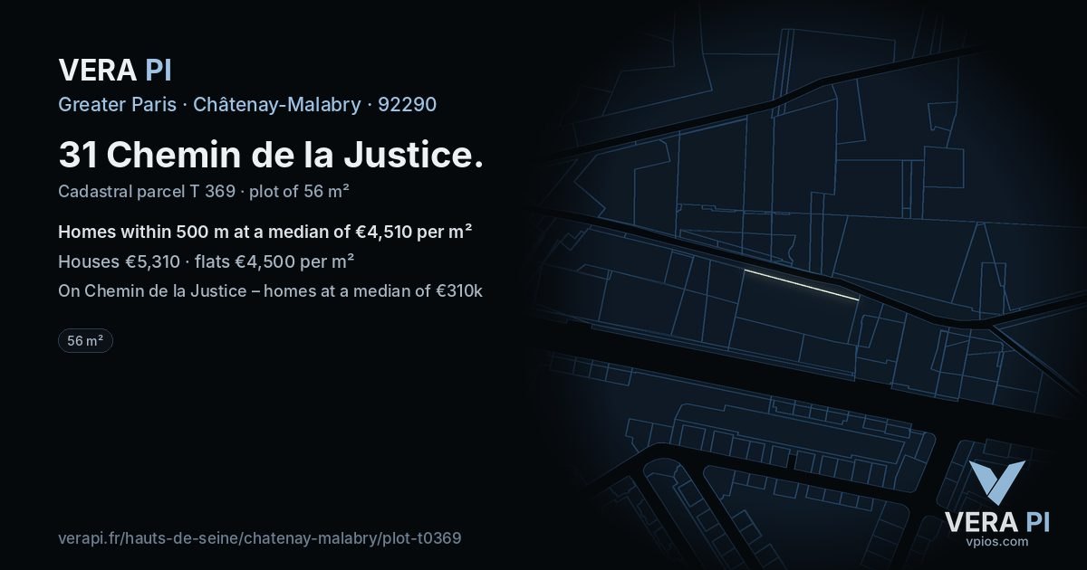 31 Chemin de la Justice, Châtenay-Malabry at night – the plot lit, the parcels around coloured by the prices near them