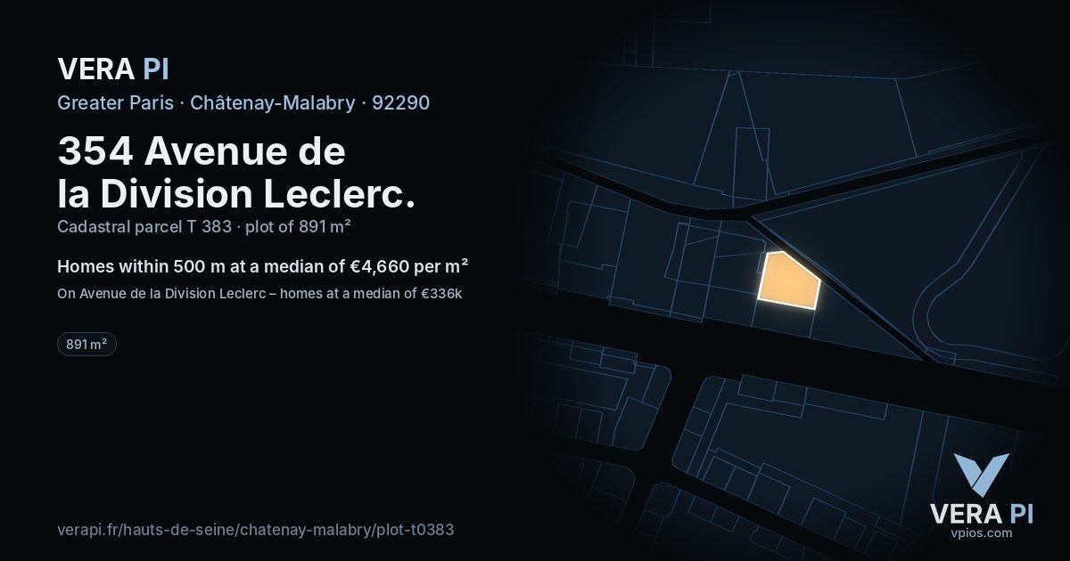 354 Avenue de la Division Leclerc, Châtenay-Malabry at night – the plot lit, the parcels around coloured by the prices near them