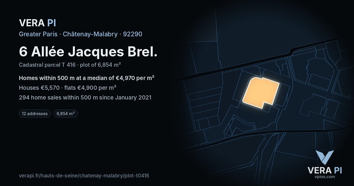 6 Allée Jacques Brel, Châtenay-Malabry at night – the plot lit, the parcels around coloured by the prices near them