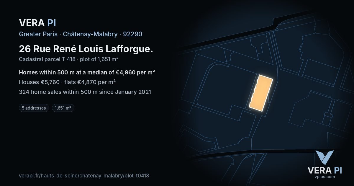26 Rue René Louis Lafforgue, Châtenay-Malabry at night – the plot lit, the parcels around coloured by the prices near them