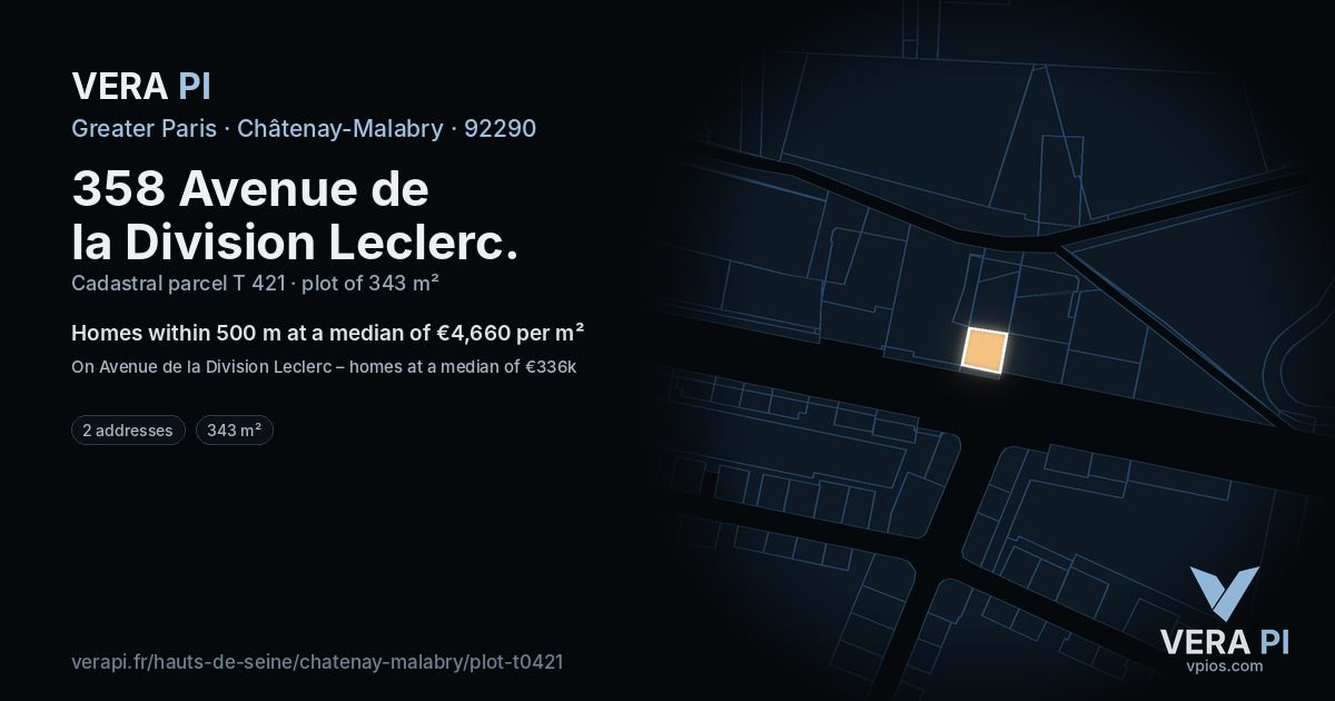 358 Avenue de la Division Leclerc, Châtenay-Malabry at night – the plot lit, the parcels around coloured by the prices near them