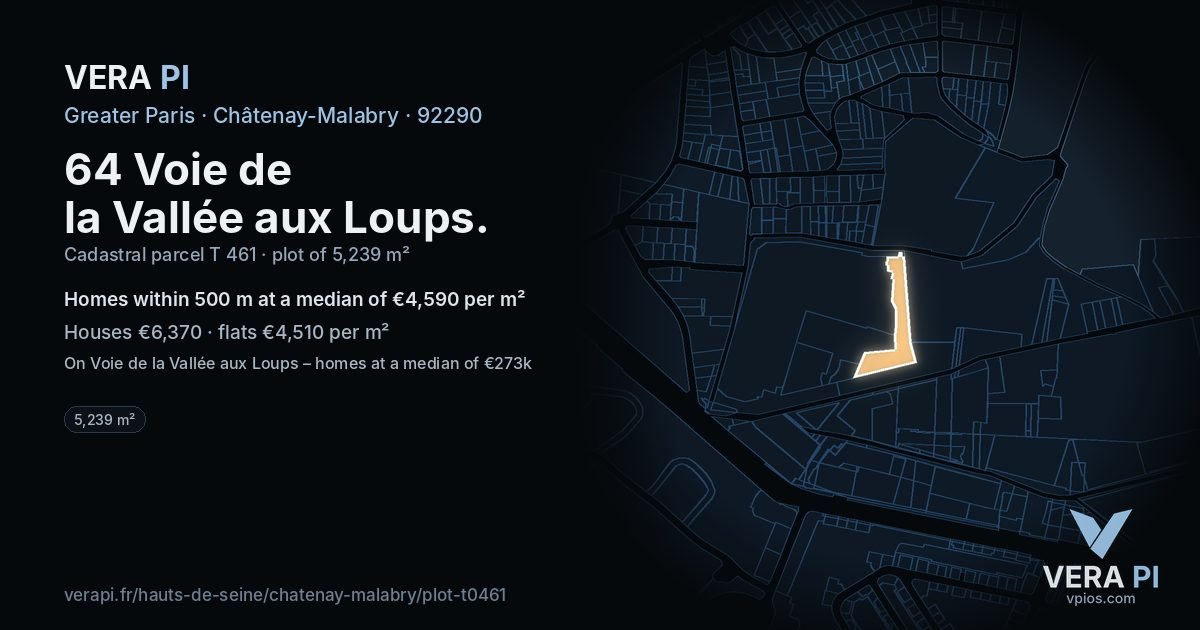 64 Voie de la Vallée aux Loups, Châtenay-Malabry at night – the plot lit, the parcels around coloured by the prices near them