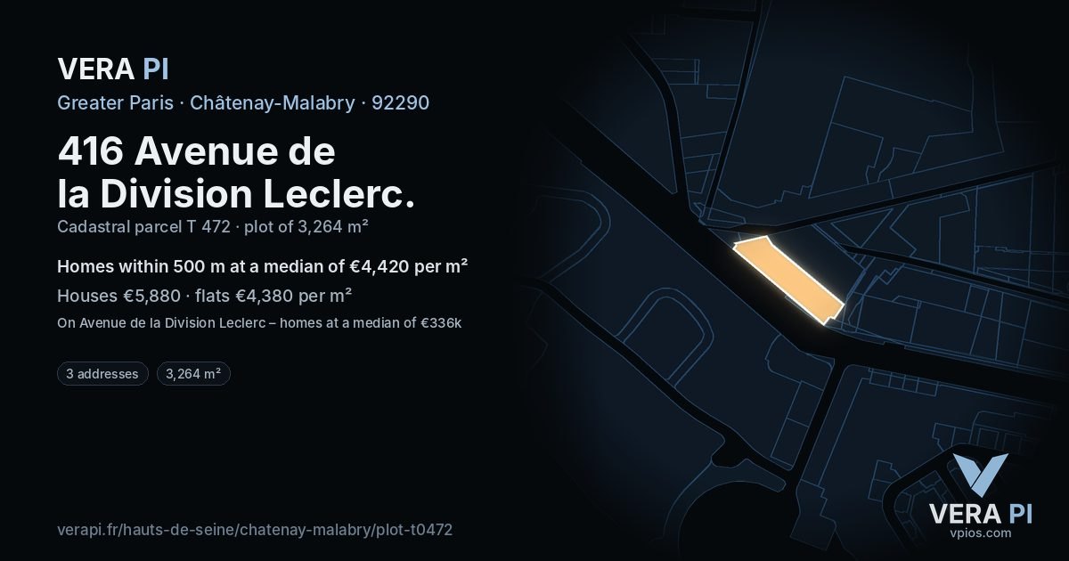 416 Avenue de la Division Leclerc, Châtenay-Malabry at night – the plot lit, the parcels around coloured by the prices near them