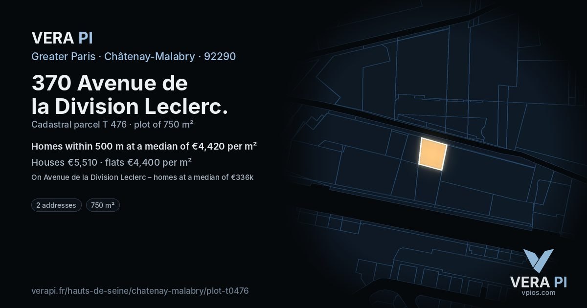370 Avenue de la Division Leclerc, Châtenay-Malabry at night – the plot lit, the parcels around coloured by the prices near them