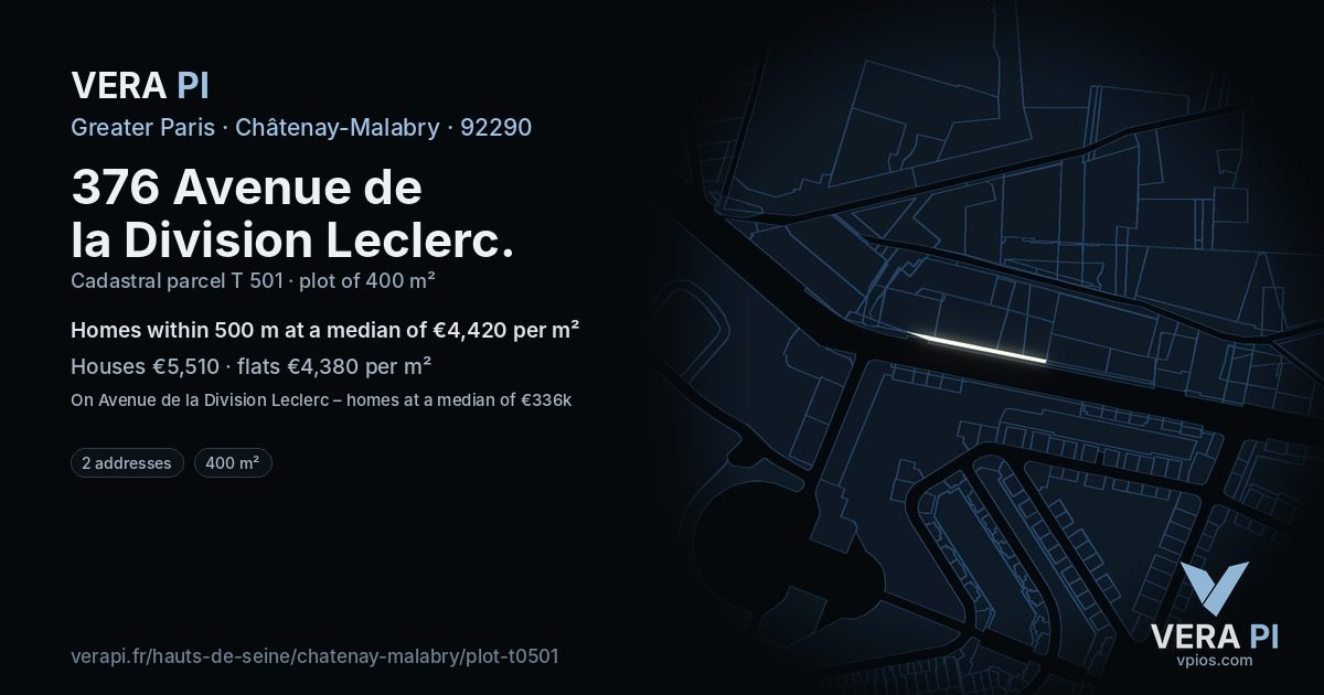 376 Avenue de la Division Leclerc, Châtenay-Malabry at night – the plot lit, the parcels around coloured by the prices near them