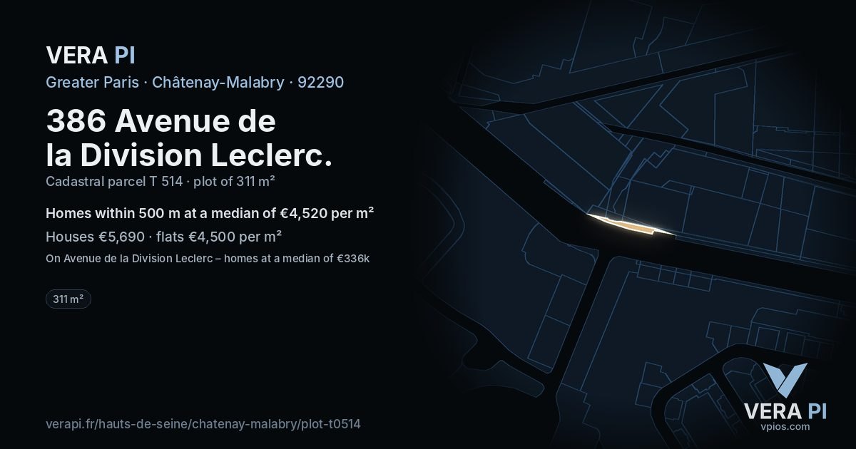 386 Avenue de la Division Leclerc, Châtenay-Malabry at night – the plot lit, the parcels around coloured by the prices near them