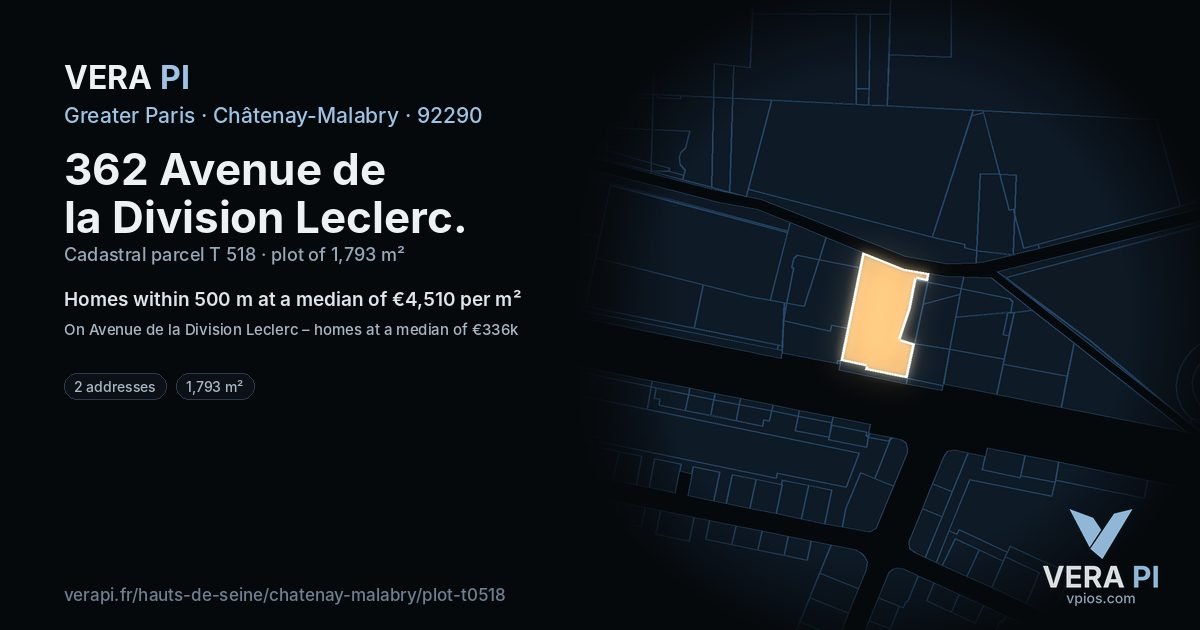 362 Avenue de la Division Leclerc, Châtenay-Malabry at night – the plot lit, the parcels around coloured by the prices near them