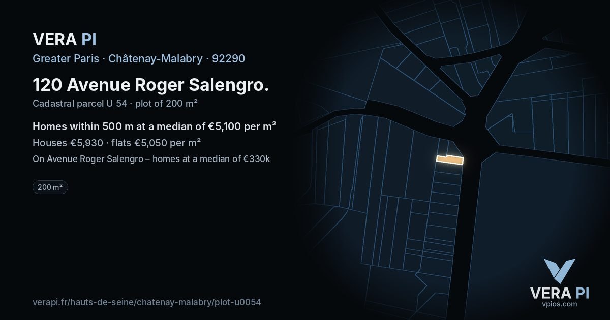 120 Avenue Roger Salengro, Châtenay-Malabry at night – the plot lit, the parcels around coloured by the prices near them