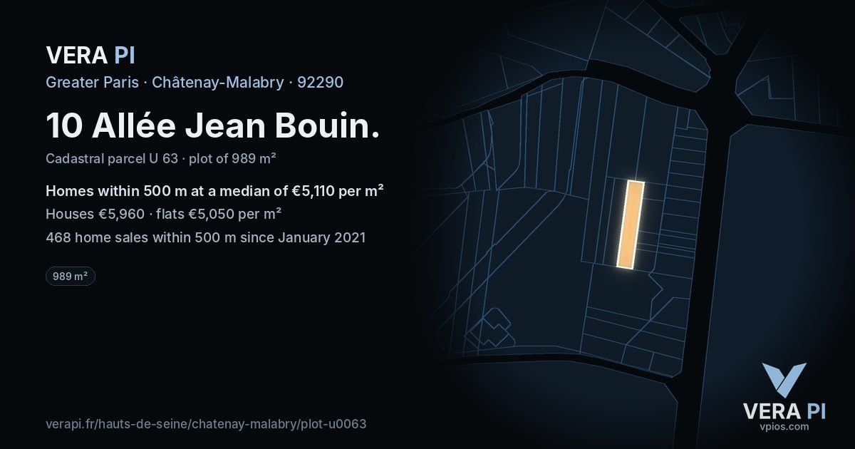 10 Allée Jean Bouin, Châtenay-Malabry at night – the plot lit, the parcels around coloured by the prices near them