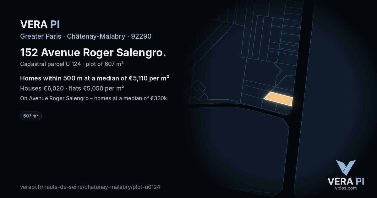 152 Avenue Roger Salengro, Châtenay-Malabry at night – the plot lit, the parcels around coloured by the prices near them