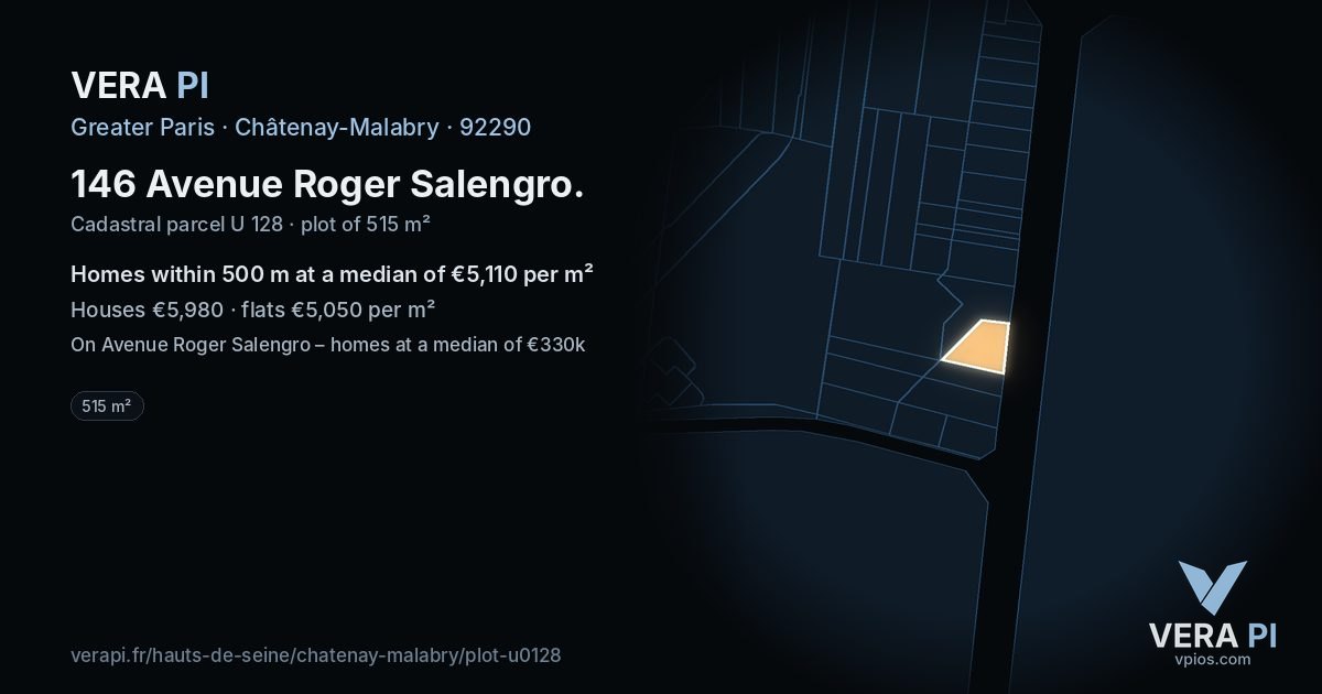 146 Avenue Roger Salengro, Châtenay-Malabry at night – the plot lit, the parcels around coloured by the prices near them