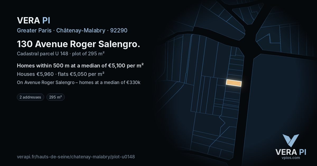 130 Avenue Roger Salengro, Châtenay-Malabry at night – the plot lit, the parcels around coloured by the prices near them