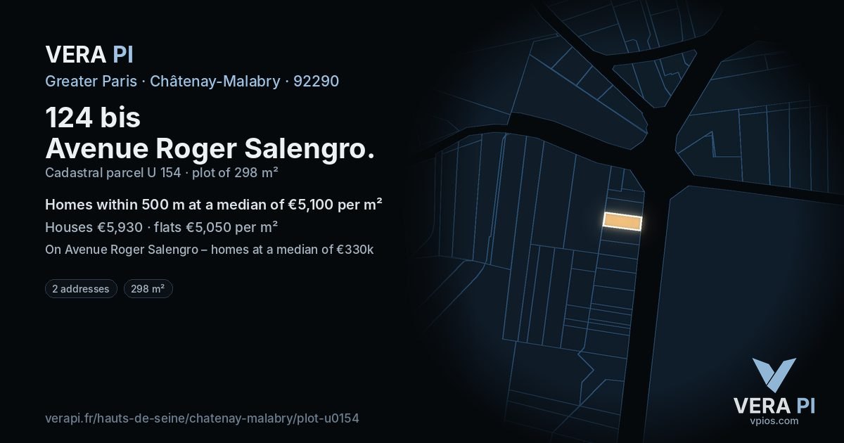 124 bis Avenue Roger Salengro, Châtenay-Malabry at night – the plot lit, the parcels around coloured by the prices near them