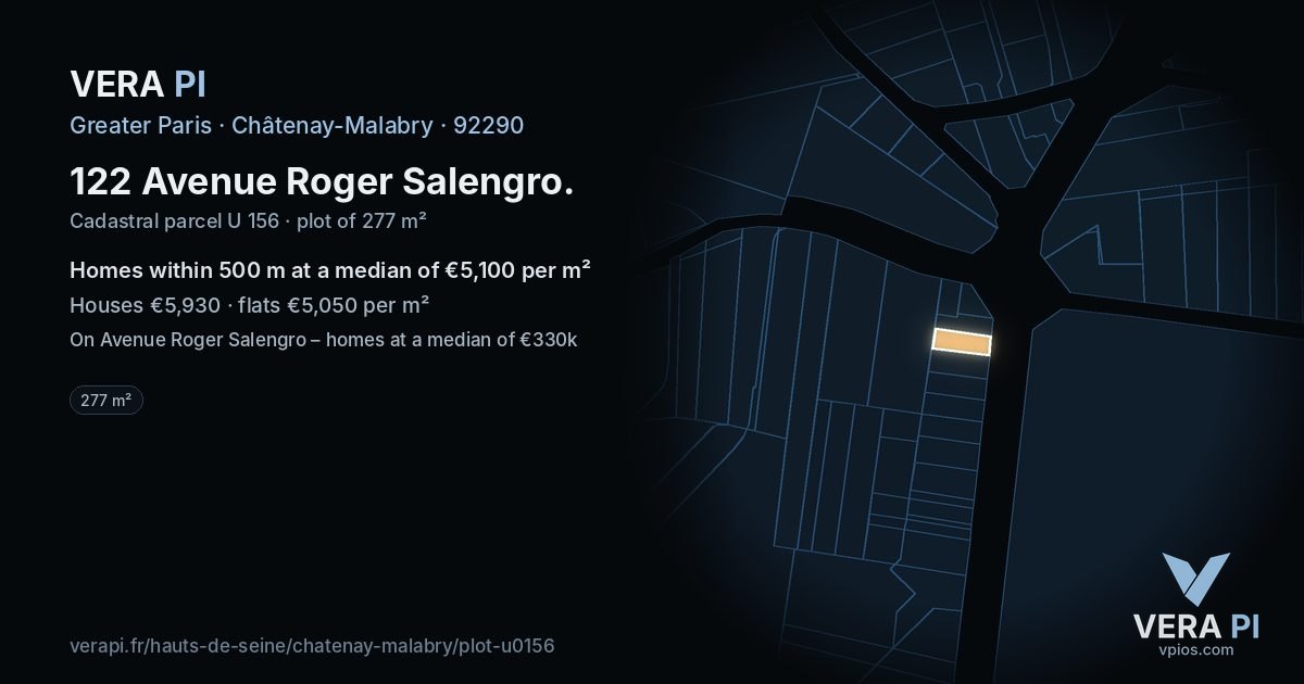 122 Avenue Roger Salengro, Châtenay-Malabry at night – the plot lit, the parcels around coloured by the prices near them