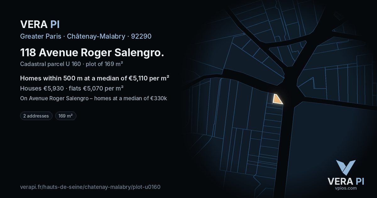 118 Avenue Roger Salengro, Châtenay-Malabry at night – the plot lit, the parcels around coloured by the prices near them