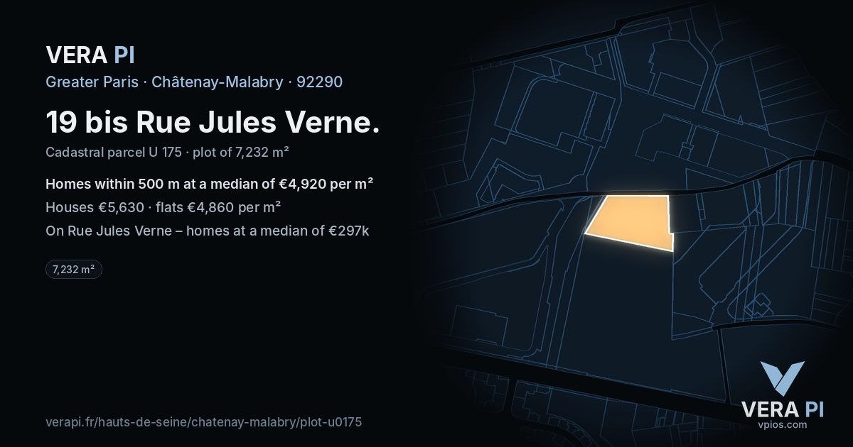 19 bis Rue Jules Verne, Châtenay-Malabry at night – the plot lit, the parcels around coloured by the prices near them