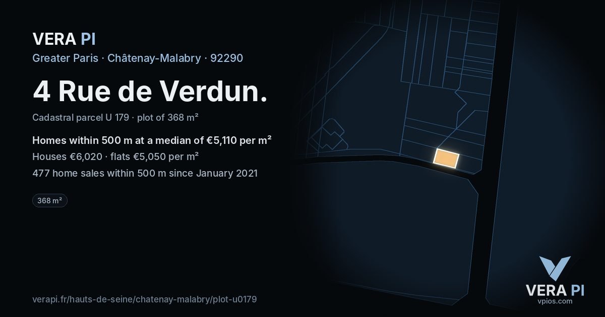 4 Rue de Verdun, Châtenay-Malabry at night – the plot lit, the parcels around coloured by the prices near them