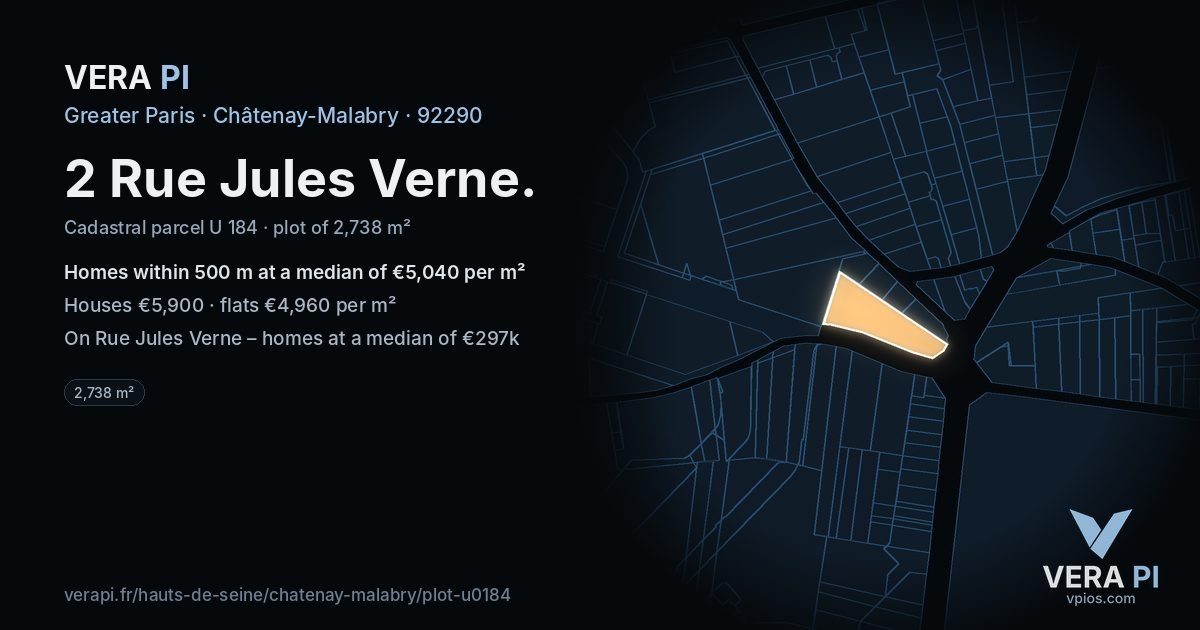 2 Rue Jules Verne, Châtenay-Malabry at night – the plot lit, the parcels around coloured by the prices near them