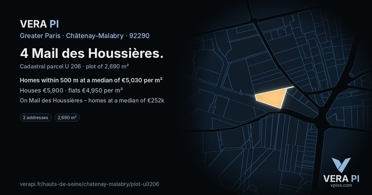4 Mail des Houssières, Châtenay-Malabry at night – the plot lit, the parcels around coloured by the prices near them