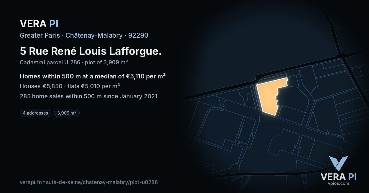 5 Rue René Louis Lafforgue, Châtenay-Malabry at night – the plot lit, the parcels around coloured by the prices near them