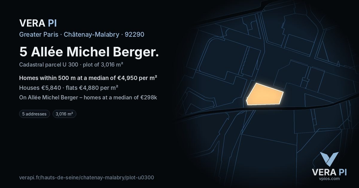 5 Allée Michel Berger, Châtenay-Malabry at night – the plot lit, the parcels around coloured by the prices near them