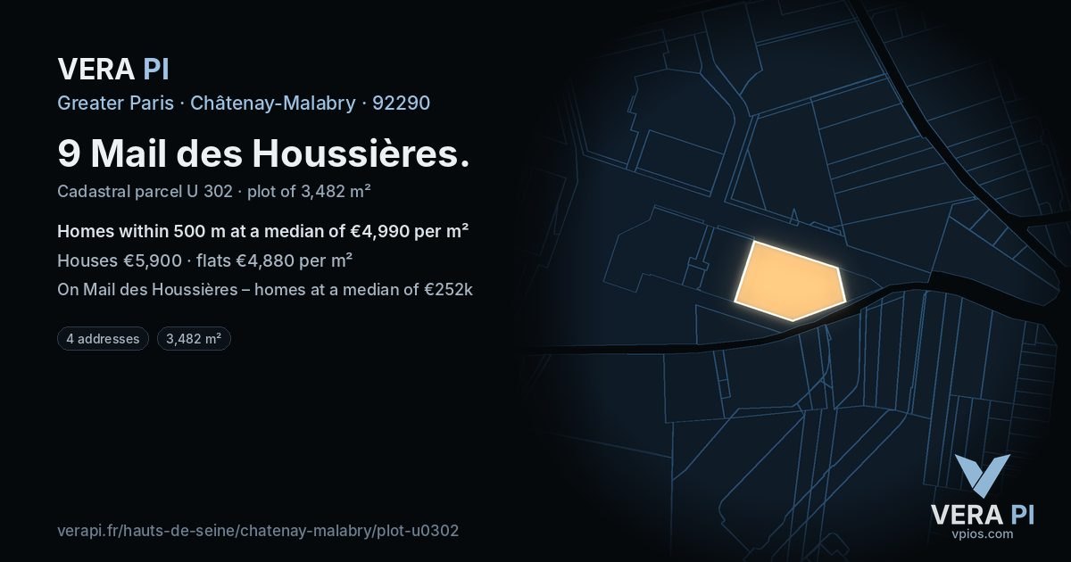 9 Mail des Houssières, Châtenay-Malabry at night – the plot lit, the parcels around coloured by the prices near them