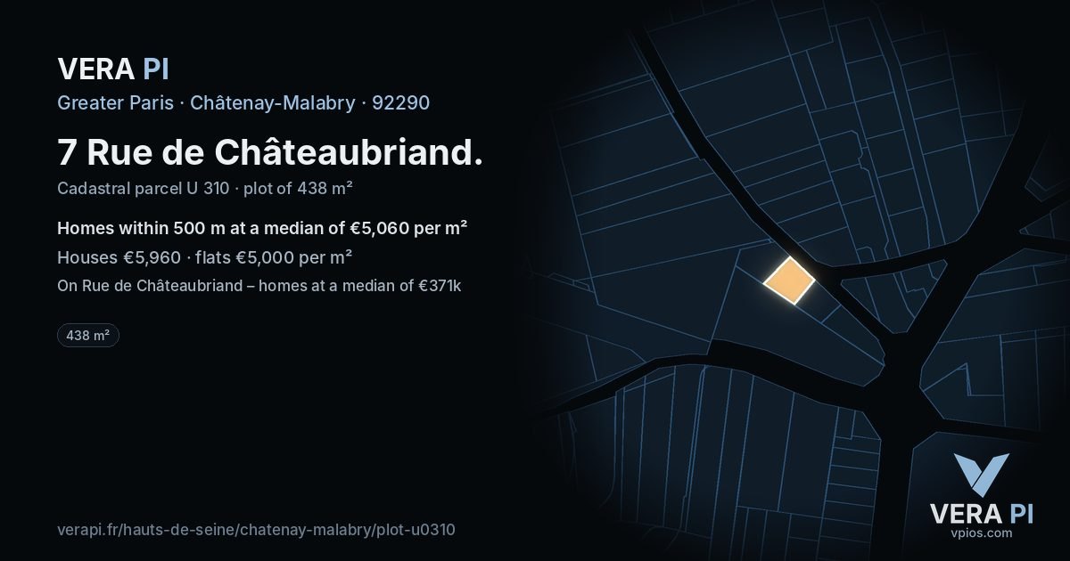 7 Rue de Châteaubriand, Châtenay-Malabry at night – the plot lit, the parcels around coloured by the prices near them