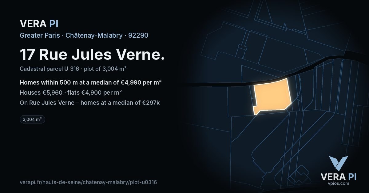 17 Rue Jules Verne, Châtenay-Malabry at night – the plot lit, the parcels around coloured by the prices near them