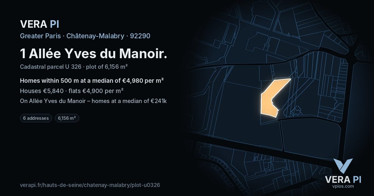 1 Allée Yves du Manoir, Châtenay-Malabry at night – the plot lit, the parcels around coloured by the prices near them
