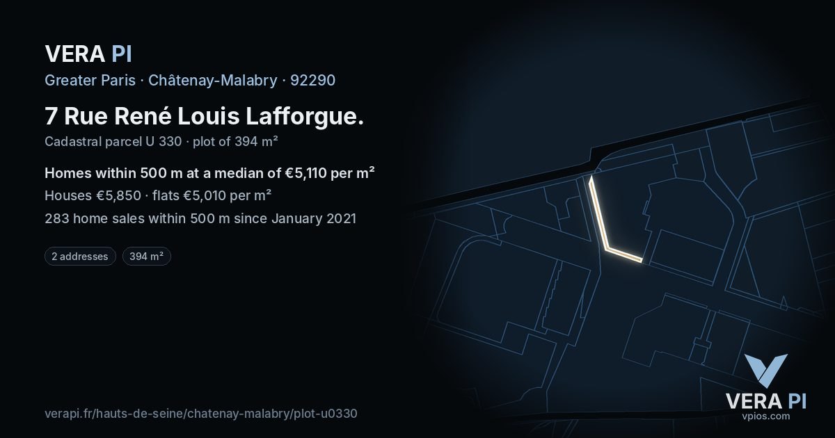 7 Rue René Louis Lafforgue, Châtenay-Malabry at night – the plot lit, the parcels around coloured by the prices near them